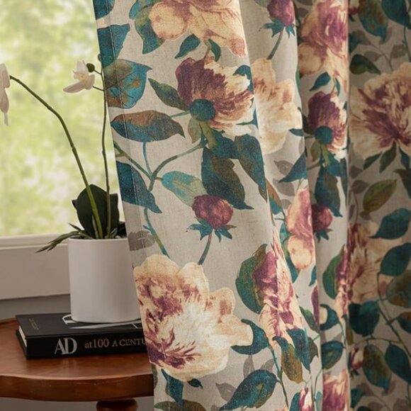 Roses Pink Vintage Floral Curtains - Picture 2 of 5